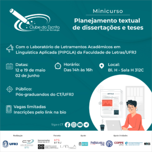 Minicurso: Planejamento textual de dissertações e teses @ sala H 312 C do Bloco H do CT